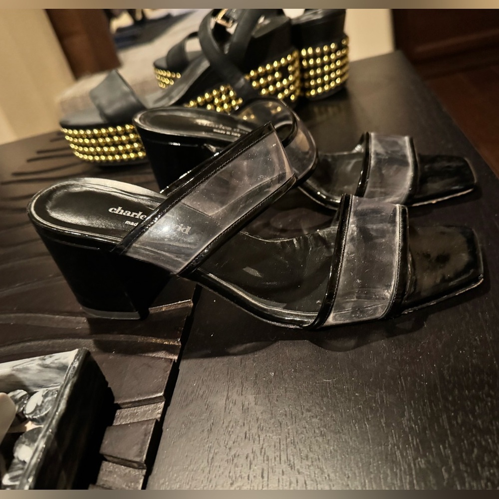 Charles David Black Heels with Clear Straps 10 - Picture 2 of 5